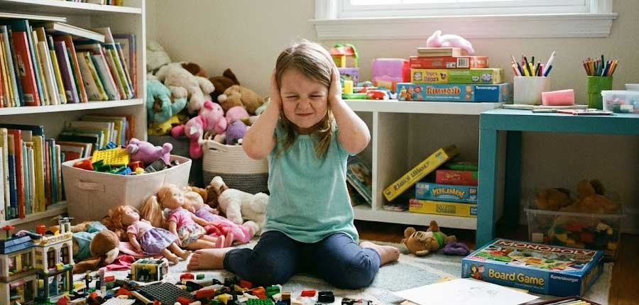 Lärm aus dem Kinderzimmer, der zu laut für kleine Ohren ist